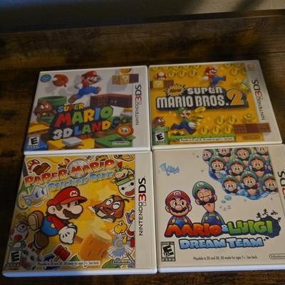 Nintendo 3DS 4 game lot Mario 3D Land, New SMB2, PM Sticker Star, Dream Team CiB