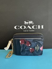 NWT Coach Zip Card Case In Signature Canvas With Cherry Print-cz468