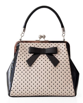 Banned Retro Handtasche Polka Dot Lack Optik, Accessoires, Kleidung - Neu