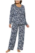 Comfort Code Women's 2-piece Jersey Long Slv PJ Set Navy Lace Floral