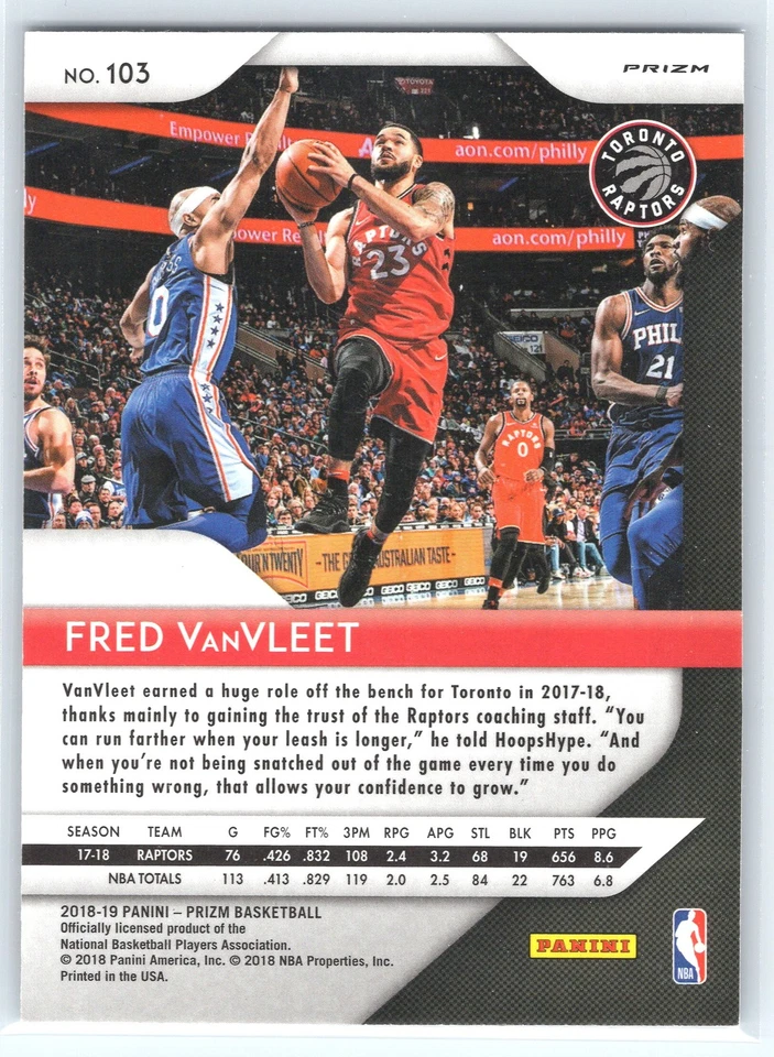 2018-19 Panini Prizm Silver Holo Fred VanVleet Rookie Toronto Raptors #103 - Image 2 of 2