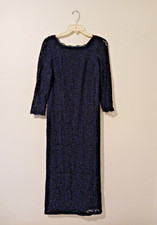 Adrianna Papell Column Scalloped Floral Lace Evening Gown  Sleeve Maxi Dress