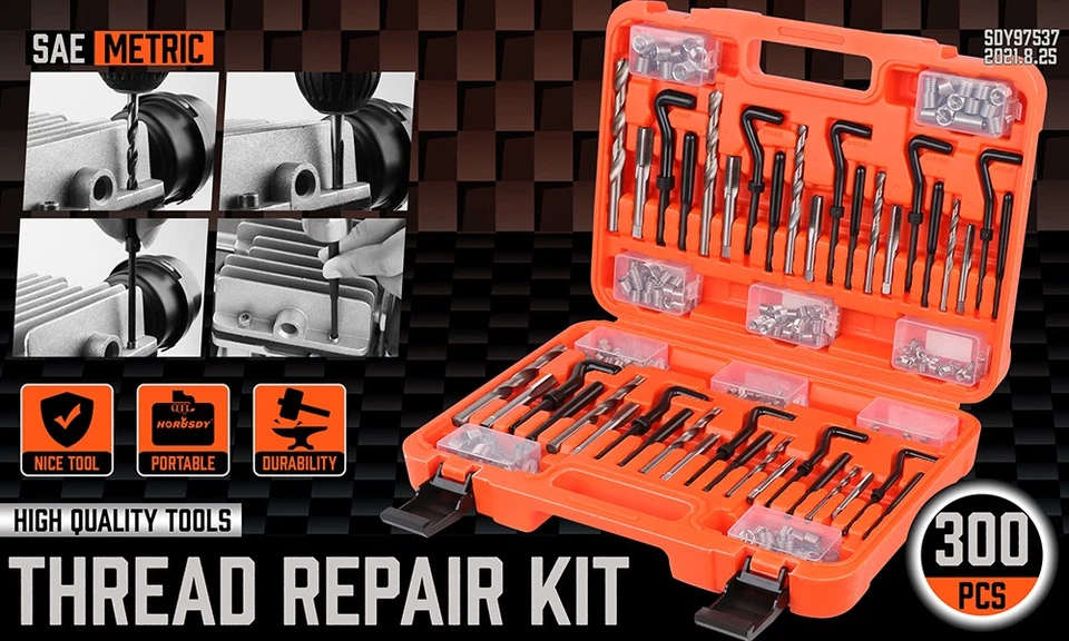 300PC Thread Repair Kit HSS Drill Helicoil Repair Kit SAE Metric Inch&MM W/Case - Image 2 of 4