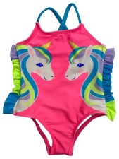Infant Girls Neon Ruffled Unicorn 1pc Baby Swimming Swim Suit 12m