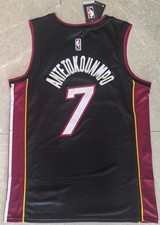Para hombres Giannis #7 Antetokounmpo Negro Rojo Miami Heat Swingman Tallas Completamente Cosidas