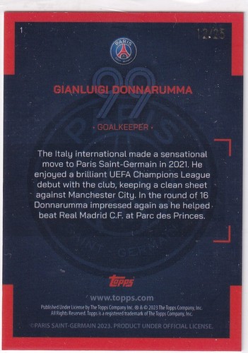 Topps PSG Paris Team-Set 2023 No 1 Gianluigi Donnarumma Orange 12/25 - Picture 2 of 2