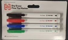TRU RED Pen Dry Erase Markers Fine Tip Assorted 4/Pack TR54562