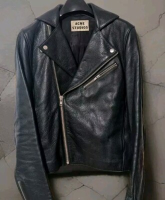 Acne Studios Gr. 46/S Lederjacke (sehr)dunkelgrün Rindleder Biker