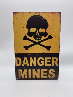 Blechschild Danger Mines 20x30cm Nostalgie Retro Reklame Vintage Minenfeld