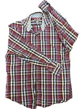 Johnston & Murphy Men's Long Sleeve Button Down Plaid Red Purple Blue Tan Size M