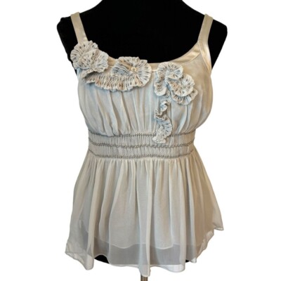 Hilton Hollis Gray Pleated Sheer Top Size 4 H20
