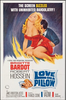 1962 Love On A Pillow Original Movie Poster 27x41 Cult Adult Brigitte Bardot '64