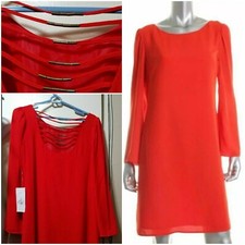 $139 Nine West Dress Red Cut Out Back Gold Detail Shift Cocktail Dress ~ 6 M3020
