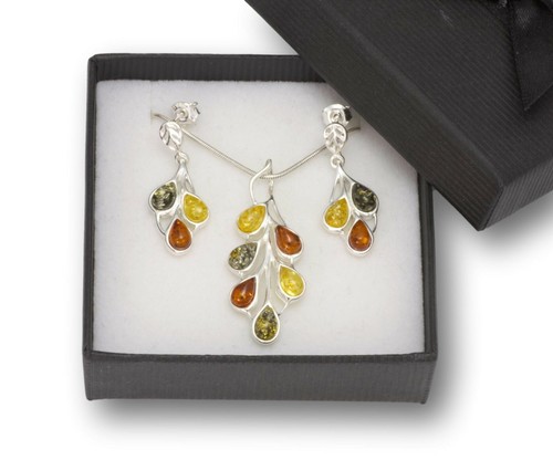 JUEGO DE PENDIENTES Y COLLAR CADENA DE PIEDRAS PRECIOSAS JOYERÍA FINA ÁMBAR BÁLTICO - Imagen 3 de 5