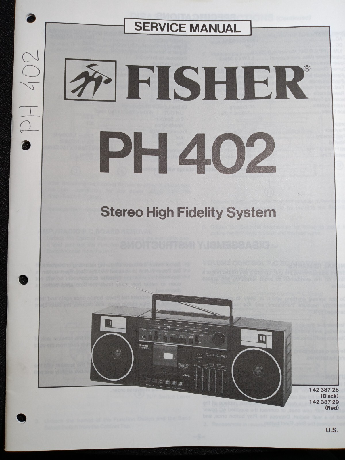 Fisher PH-402 Stereo High Fidelity System Original Service Manual