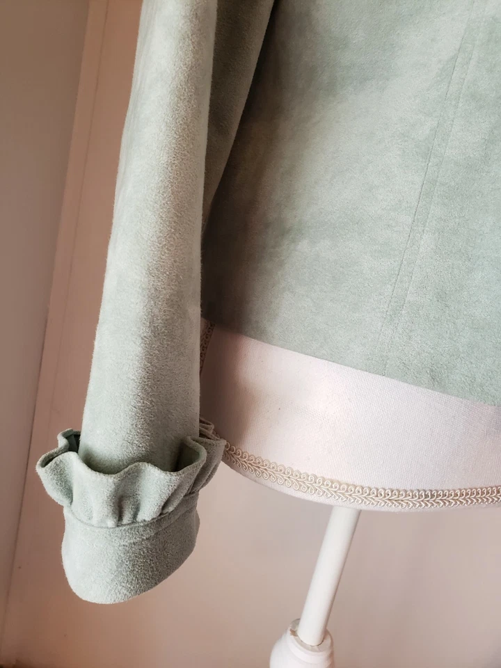 Blazer y falda a juego de gamuza verde Abe Schrader de colección talla 12 excelente conjunto Foto 3 de 4