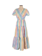 NWT J.Crew Faux-wrap Midi in Rainbow Gingham Striped Tiered Dress 0