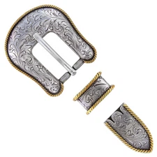 Western Headstall Floral Rope Edge Engraved Belt Buckle Set fits 3/4"(19mm) Belt