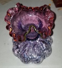 Fenton Mulberry Beaded Melon Glass Vase Purple Ombre OPTIC RARE