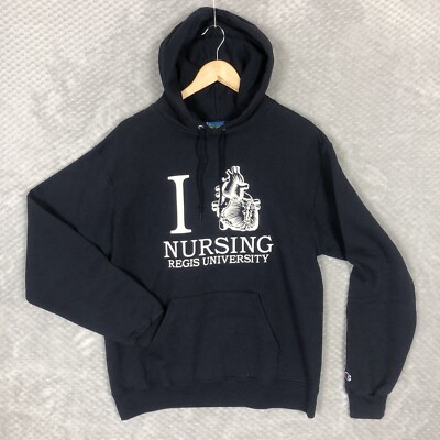 CHAMPION Eco Fleece Hoodie Herren Medium M I Heart Nursing Regis University Navy 
