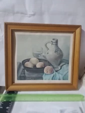 Vintage Hank Bog Still Life Fruit Print Pitcher Metal Wood Braided Frame #1