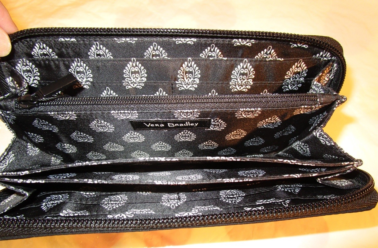 VERA BRADLEY Iconic RFID Accordion Wristlet Wallet Black Silver