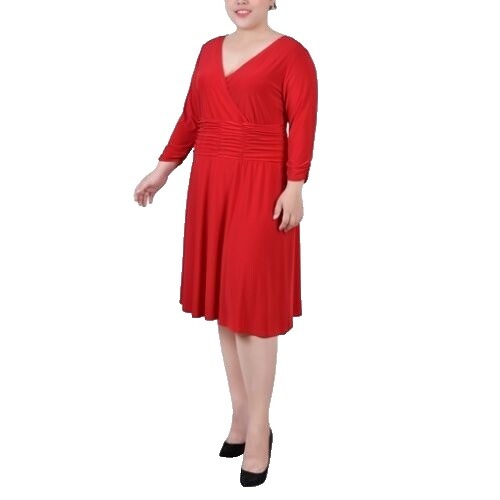 ny collection plus size ruched a-line dress NY Collection Womens 2x Plus Size Ruched A-Line Dress Black