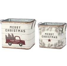 Primitives by Kathy 39896 Farmhouse Tin Buckets, Farm Fresh Christmas Trees