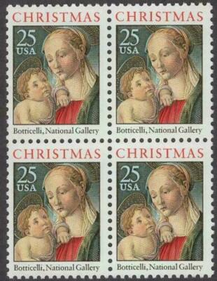 1988 Christmas Madonna Painting By Botticelli Block Of 4 25c- Sc 2399 -MNH, OG