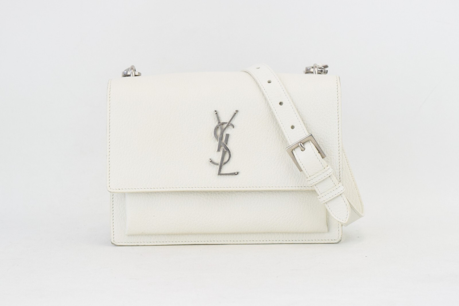 Borsa a tracolla YSL YVES SAINT LAURENT pelle di vitello tramonto argento bianco medio