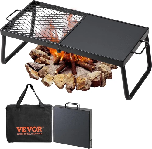 Folding Campfire Grill, Heavy Duty Steel Mesh Grate, 22.4" Portable Camping 