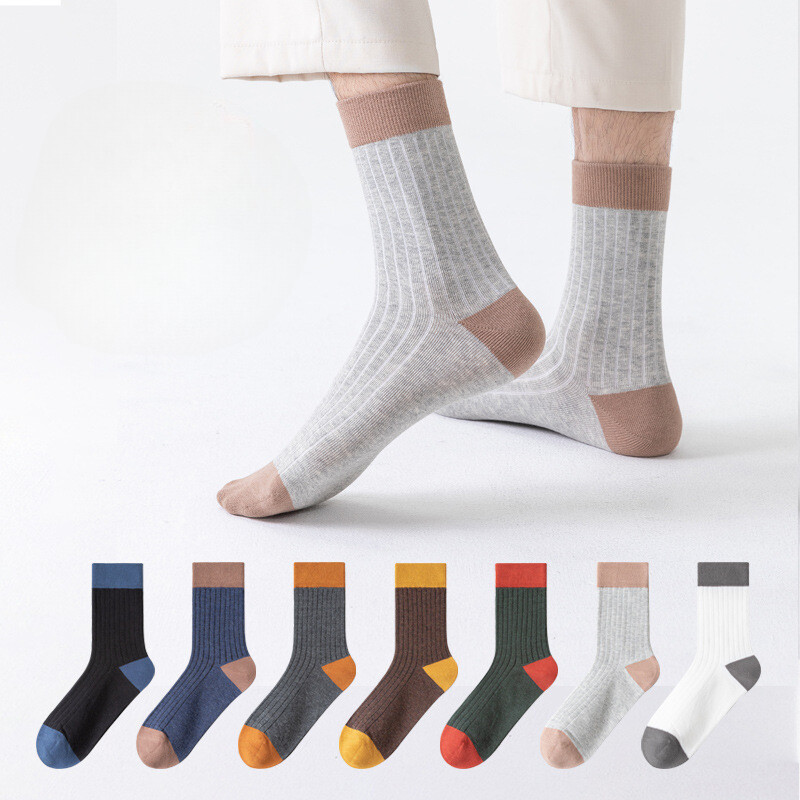 Men Socks Cotton Bicolor Dress Crew Socks Business Casual Mens Socks 5Pairs