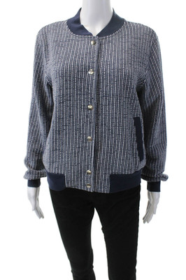 SOL ANGELES Womens Striped Button Down Jacket Blue White Cotton Size Small