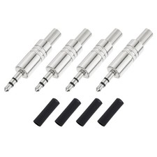4Set 1/8" TRS Stereo Male Plug 3.5mm 3 Pole Alloy Smooth Housing Silver