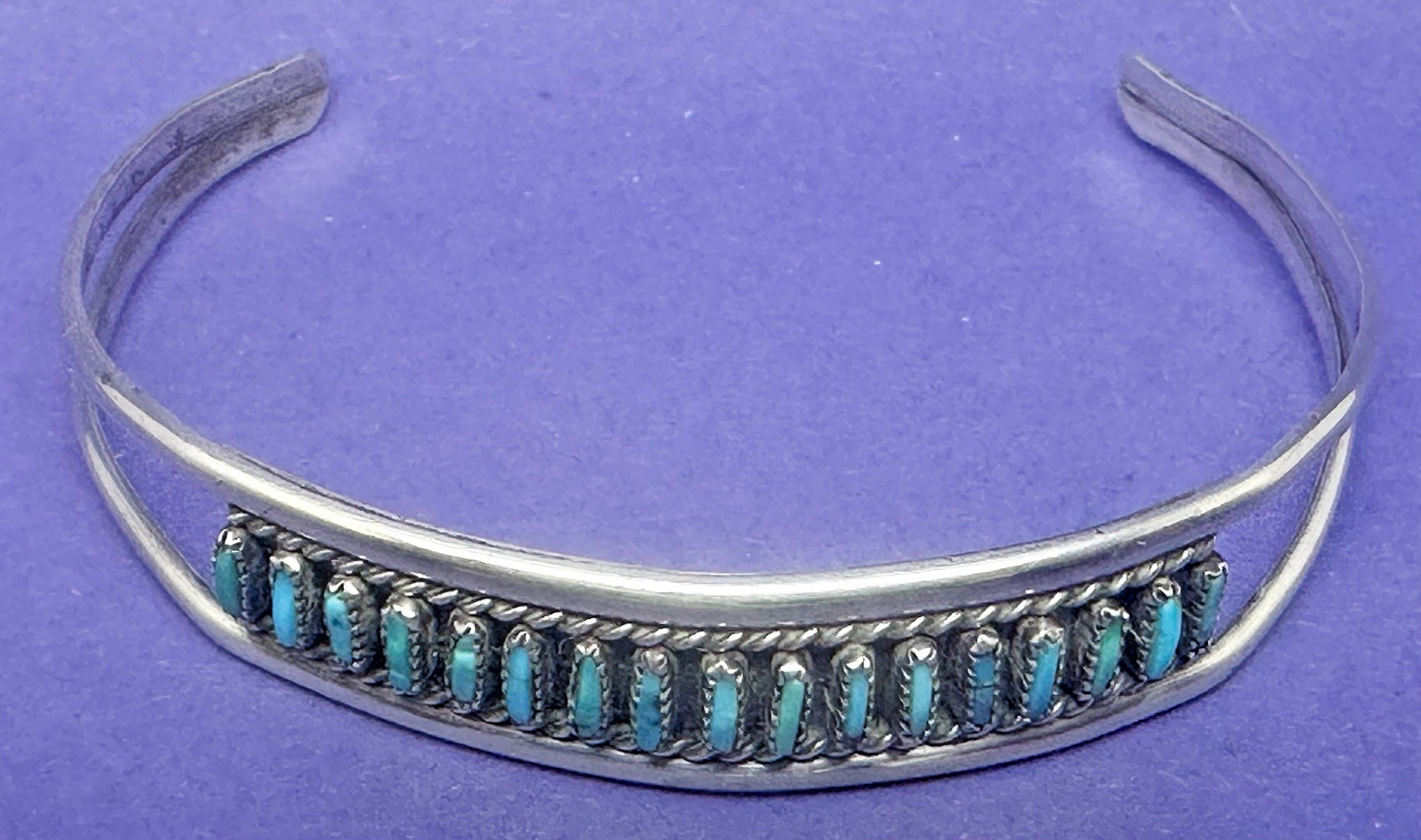 VINTAGE SOLID SILVER & TURQUOISE NATIVE AMERICAN … - image 4