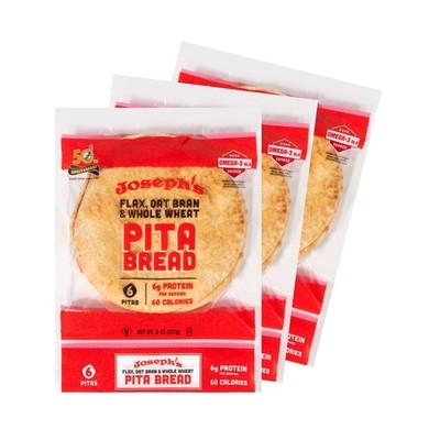 Flax Pita 3 Pack - Joseph's Pita Bread Value 3-Pack, Flax Oat Bran and Whole ...
