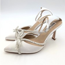 Badgley Mischka Ann Ankle Strap Pointed Toe Pump White Satin Size US7 EU38