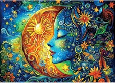 Woman Diamond Art Kits for Adults,Sun Moon 11.8 x 15.7 inches, blue-23