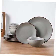  Venus Plates and Bowls Sets, 12 Pieces Stoneware Dinnerware Sets, Dishes Set 