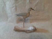Carved Wood Shorebird Decoy Sandpiper Waterfowl signed Harry Shourds New Jersey