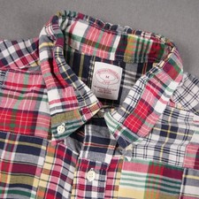 Brooks Brothers Patchwork Madras Plaid Men Short Sleeve Shirt Multicolor M Retro