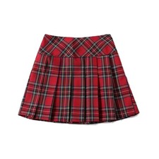 Classic Red Tartan Plaid Pleated Skirt, School Uniform Style, High Waist Design