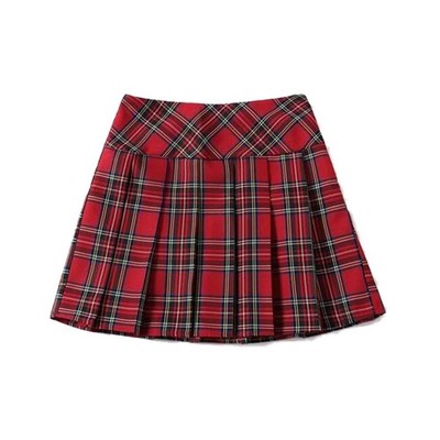 Klassischer roter karierter Faltenrock mit Schottenkaro, Schuluniform-Stil, hohe Taille Design