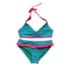 Girls S Xhilaration Turquoise Blue Neon Pink Ruffle Anchor Bikini Swimsuit Set