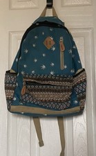 Teal Canvas Backpack With Patterned Front Pocket Pre-owned