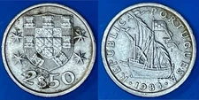 Portugal 1984 2.50 Escudos Sailing Ship KM-590 Copper-nickel XF #105