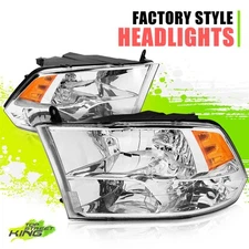 Factory Style Headlight Lamps for Dodge Ram Pickup 09-18 Chrome Amber Left+Right