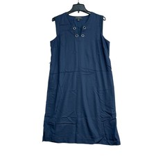 Banana Republic Women's 10 Sleeveless Navy Midi Shift Dress Grommet Detail B1181