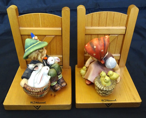 (2) Vintage Hummel Figurine Bookends Boy w/ Bunnies Girl w/ Chicks - Picture 13 of 24