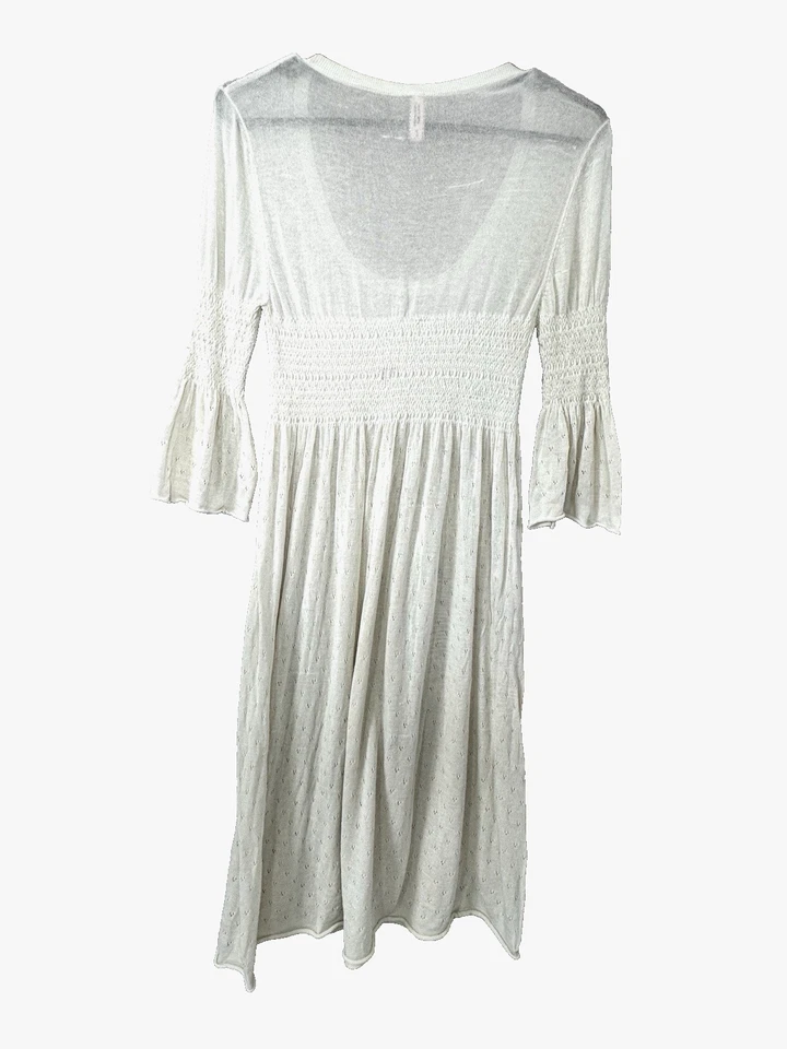 Qi Ivory Silk Linen Sheer Dress Peasant Fairycore Ethereal Princess Renaissance - Image 2 of 4